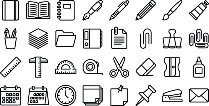 Office Supply Icons Set Line Art Illustration
