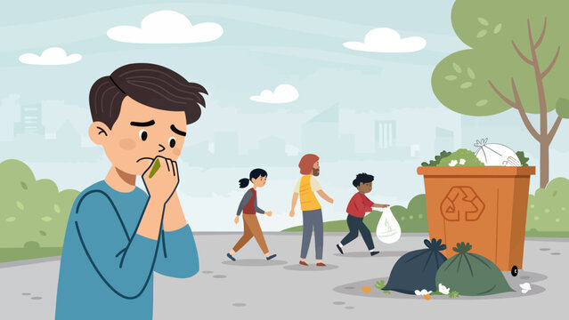 Child feeling disgusted by trash and pollution in city environment with pollution disgusted environment recycling dumpster problematic unpleasant protection landfill community responsibility