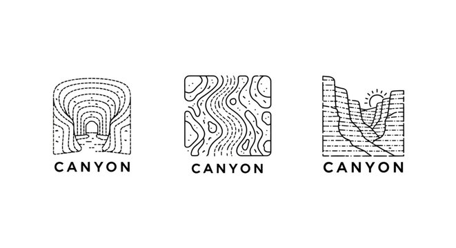 Three Minimalist Canyon Logo Design Variations.