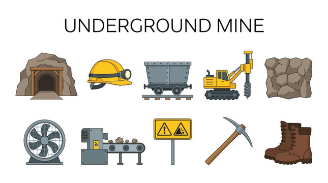 Underground Mine Equipment and Safety Symbols for Mining Industry