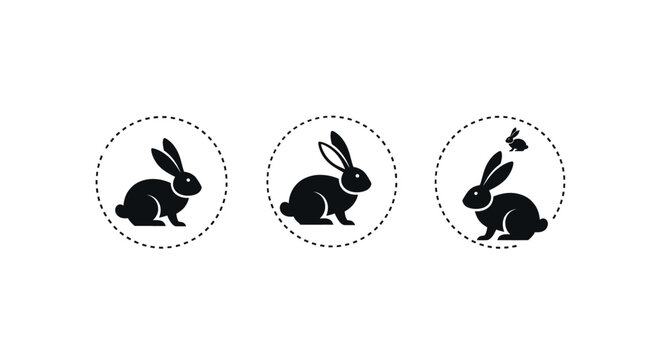 Three cartoon rabbits in circular frames illustration.