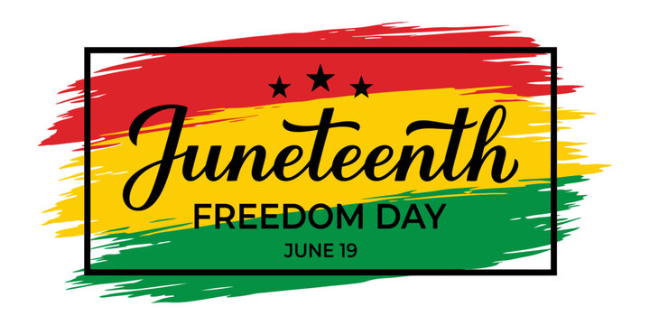 Juneteenth Freedom Day Typography Vector Logo with Pan-African Flag Brush Strokes
