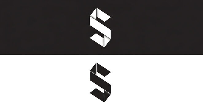 Modern minimalist stylized letter s logo design shown in black and white versions with monogram alphabet branding identity minimalist geometric corporate abstract typography