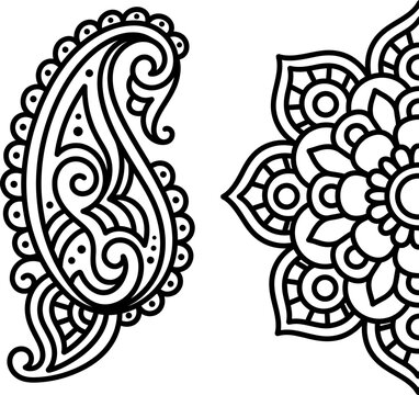 Intricate paisley and mandala line art patterns for textile design and cultural decoration