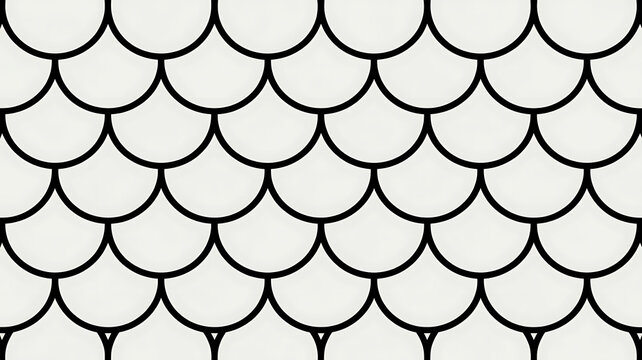 White scallop pattern with black outlines seamless background texture geometric