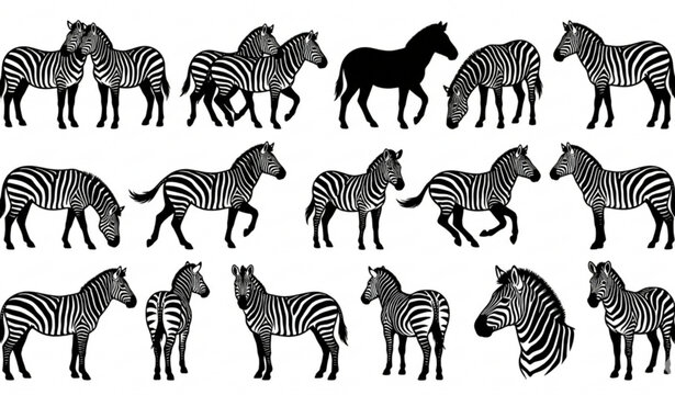 African zebra silhouette illustration collection with black wildlife vector designs