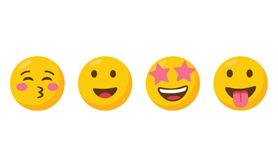 Naklejka premium Set of four yellow emojis with different facial expressions