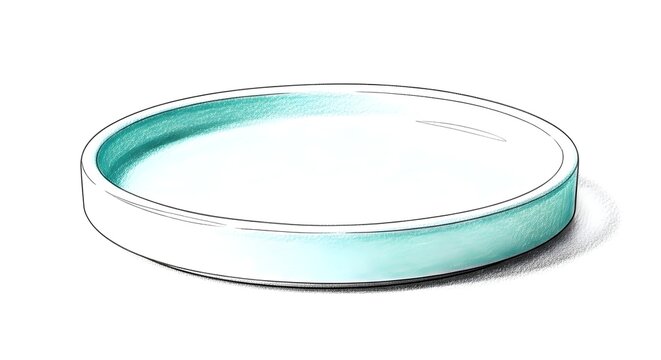 Empty Petri Dish with Turquoise Rim Isolated on White.