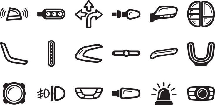 Vehicle Indicator Light and DRL Icon Set Automotive Turn Signal and Daytime Running Light Silhouettes