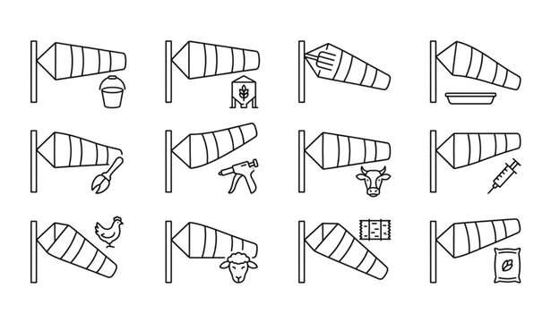 Windsock Weather Indicator with Agriculture and Livestock Icons Vector
