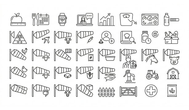 Smart Farming Meteorology and Healthcare Line Icons Set Vector