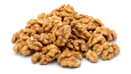 Fototapeta premium A close-up view of fresh, shelled walnuts piled together, showcasing their rich texture and warm color, perfect for healthy snacking.