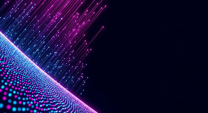 Abstract background with glowing blue pink purple particles creating a dynamic digital data stream effect abstract background particles technology colorful futuristic communication