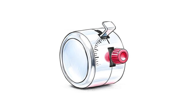 Closeup of Vintage Silver Kitchen Timer with Red Knob.
