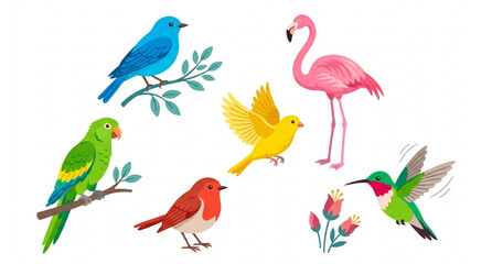 Obraz premium Pretty colorful bird vector collection with different poses and wildlife illustration set