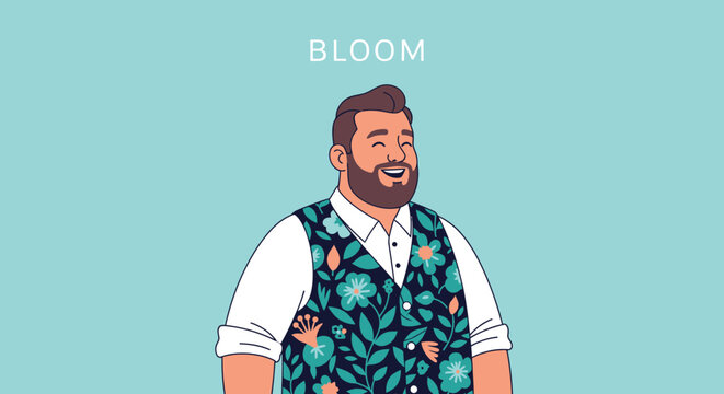 Happy Bearded Man Wearing Floral Pattern Waistcoat
