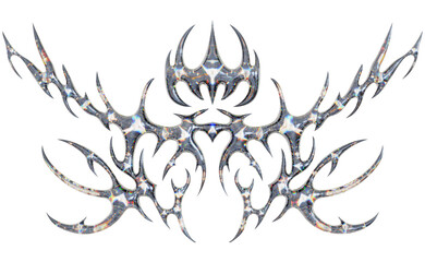 Abstract Cyber Metal Tribal Spikes Object for Streetwear Apparel Layout, 3d Rendering.