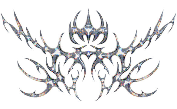 Abstract Cyber Metal Tribal Spikes Object for Streetwear Apparel Layout, 3d Rendering.