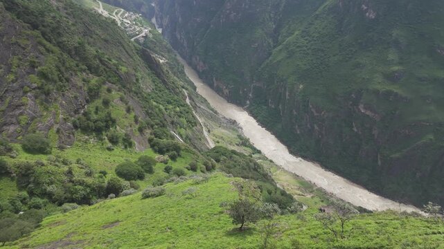 High Angle View Jinsha River in Tiger Leaping Gorge High Trail Yunnan China