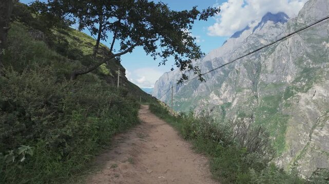POV Walk Up Natural Dirt Path on Tiger Leaping Gorge High Trail Yunnan China