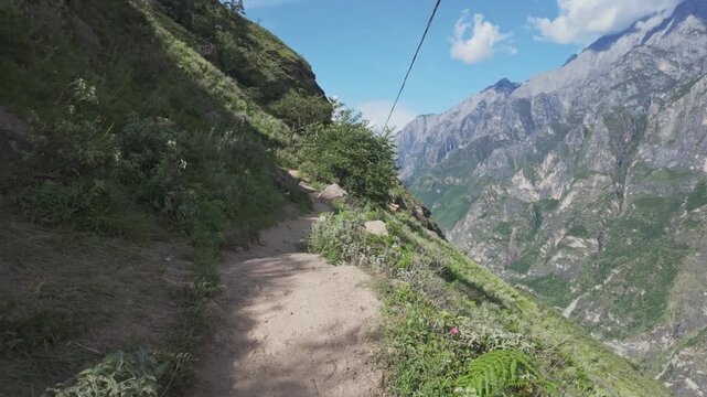 First Person POV Walk on Narrow Tiger Leaping Gorge High Trail Yunnan China