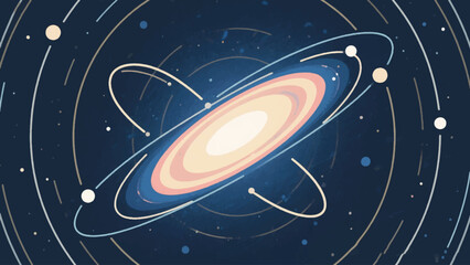 Illustration Of A Galaxy With Orbit Paths Drawn In Clean Lines Vector Design Template © Princess