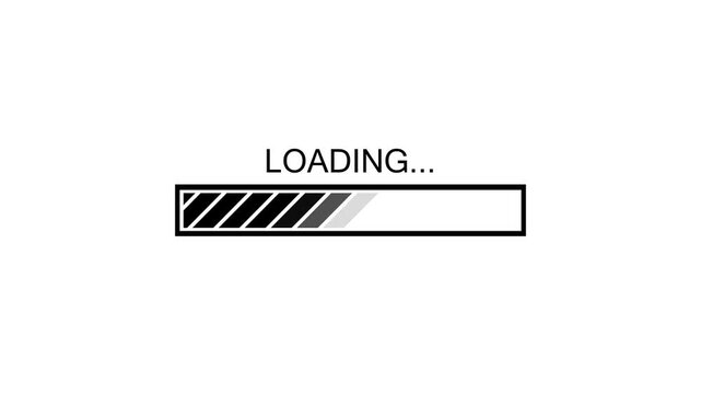 Loading progress bar fills with a black and white striped pattern on a light background.
