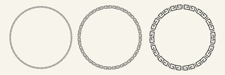 Ancient geometric ornament in greek pattern. Circular border set. Decorative circle frame. Vector