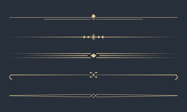 Gold divider ornamental frames. Horizontal separate elements. Premium gold decoration set featuring ornate divider scrolls, vintage header, and elegant footer graphics. Fancy vector design