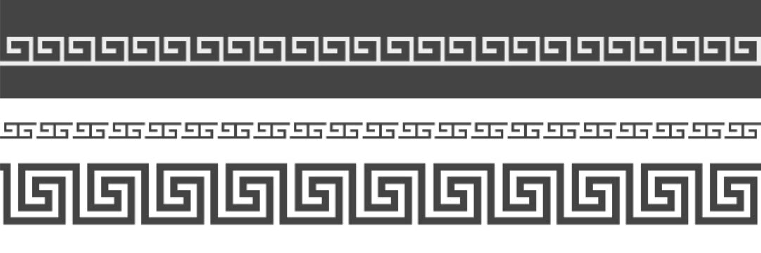 Greek pattern background. Set of frame border texture in row. Vector