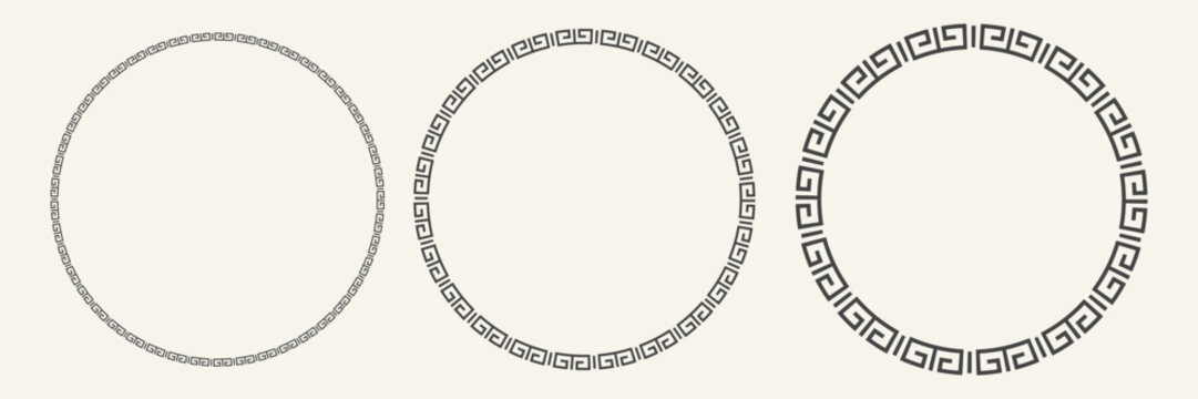 Ancient geometric ornament in greek pattern. Circular border set. Decorative circle frame. Vector