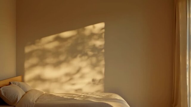 Bright Leafy Serenity. Serene Room Bathed In Morning Glow With Leafy Shadows And Soothing Aesthetic Design