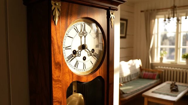 Antique Grandfather Clock in a Sunlit Living Room.