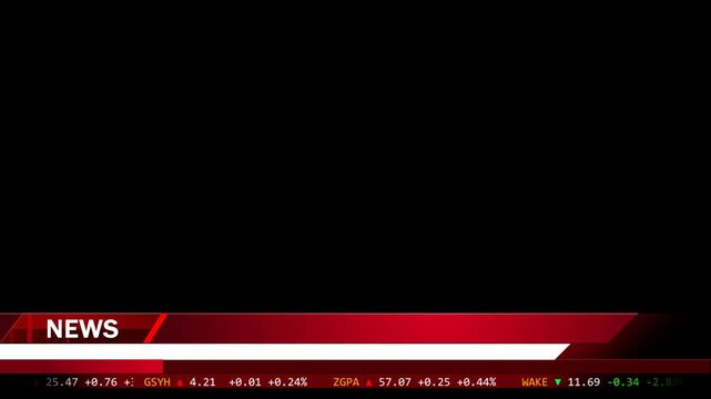 News Lower Third. Scrolling Stock market news, Alpha channel, Transparent Background.