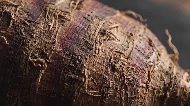 Closeup Macro Shot of a Textured Taro Root Surface.