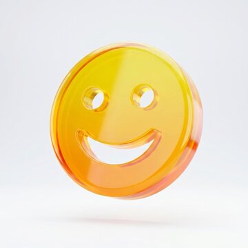 Yellow Smiley Emoji Glass Icon on White Background