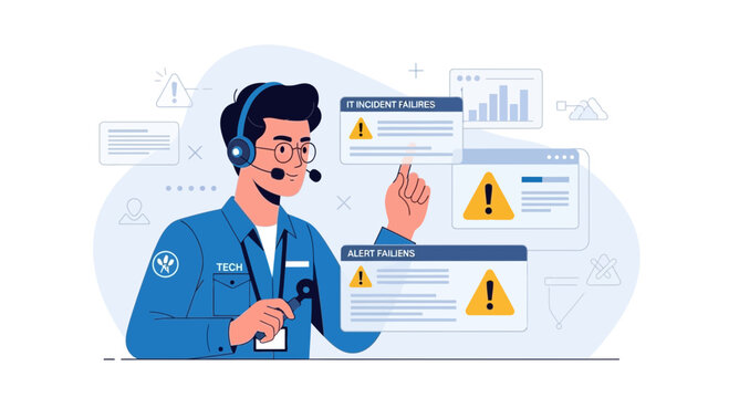 IT support technician with alerts and system failures