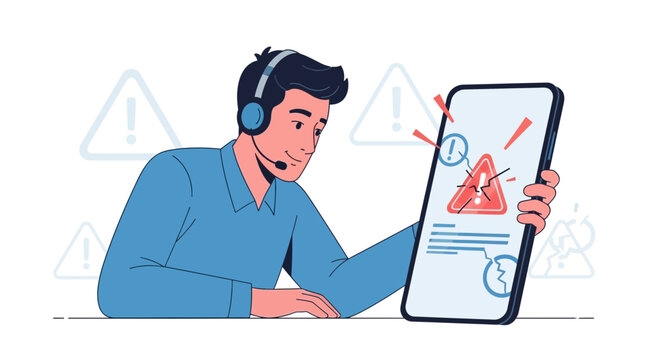 Customer Service Agent With Warning Smartphone Notification