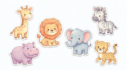 Fototapeta premium A Collection Of Six Cartoon Animals There Are Six Animals In Total Each