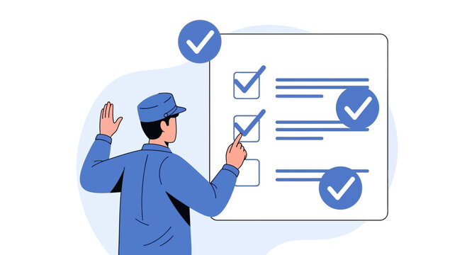 Man with Checklist and Check Marks - Vector Illustration for Tasks & Progress