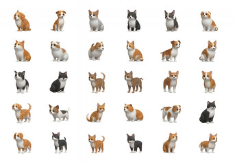 Fototapeta premium Adorable cartoon puppy and kitten characters collection playful pet illustrations isolated