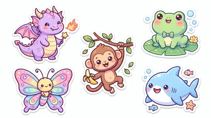 Fototapeta premium A Collection Of Six Cartoon Stickers There Are Six Stickers In Total Each