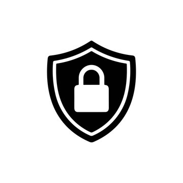 Shield with a closed padlock icon representing strong digital protection, cybersecurity, data security, network privacy, secure communication, and online safety practices