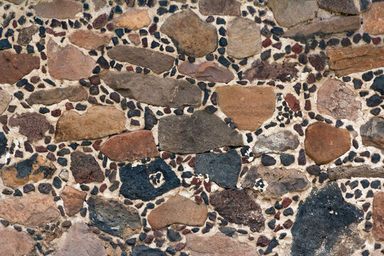 Stone and morter in wall of the aztec pyramid, Teotihuacan, Mexico