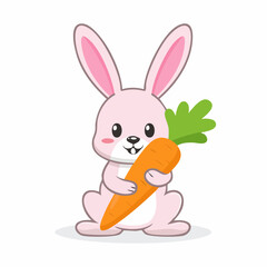 Obraz premium Cute Pink Rabbit Holding a Carrot