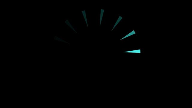 Blue circular loading wheel rotates continuously with fading dashed spokes on a black background.