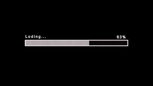 White loading bar increases from 6 percent to 100 percent on a black background.