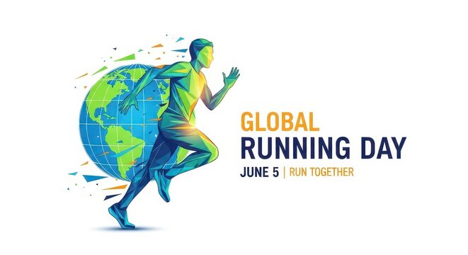 Runner Celebrating Global Running Day on Earth with World Map Background