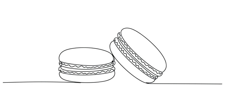Continuous line drawing of two delicious french macarons
