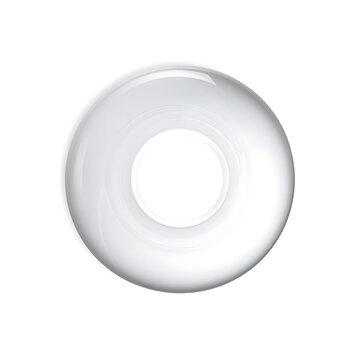 Isolated transparent clear glass ring or lens element with subtle inner reflection and outer shine, abstract circle shape with soft gradient